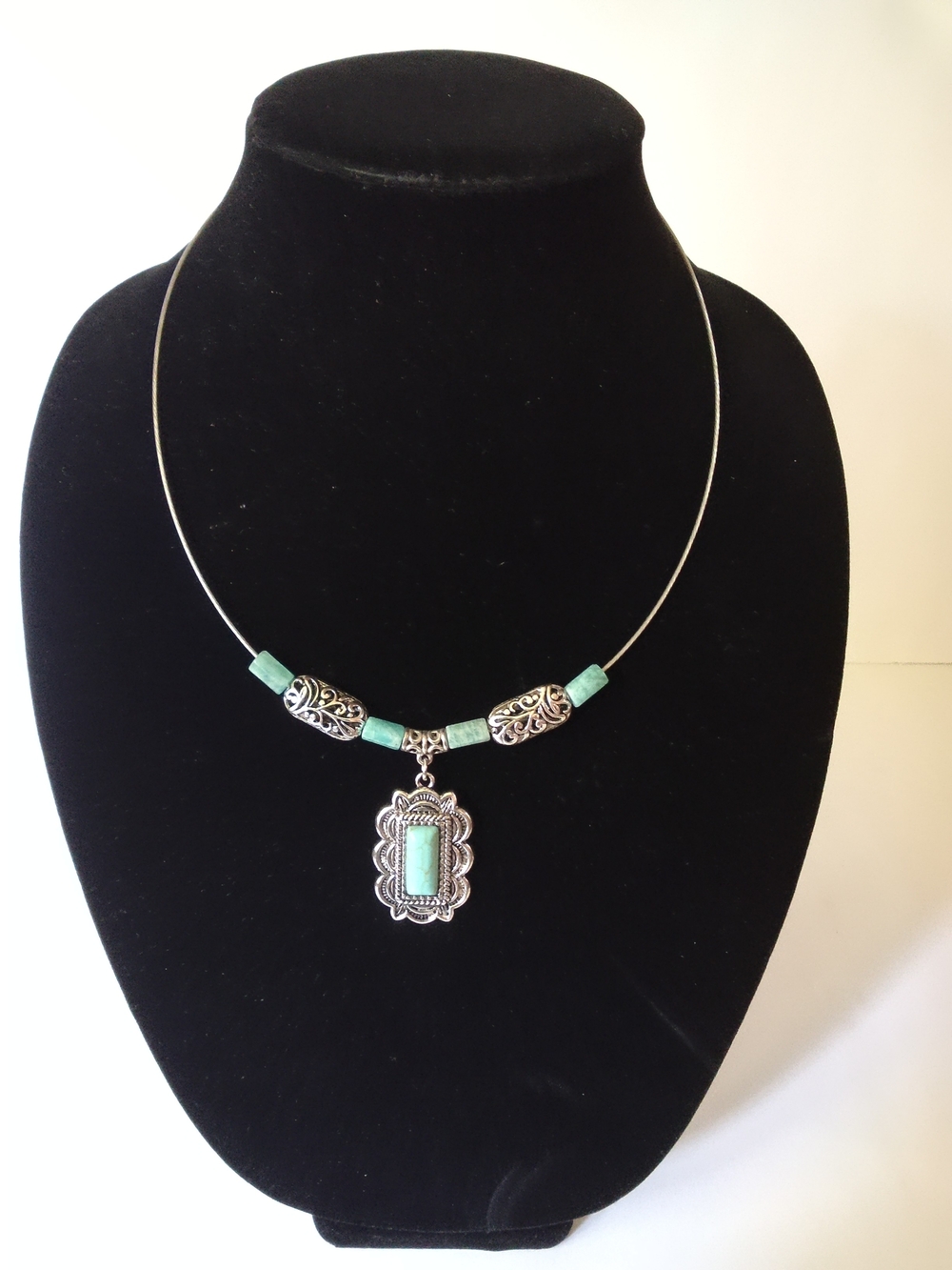 Sterling-Style Turquoise Pendant Choker Necklace